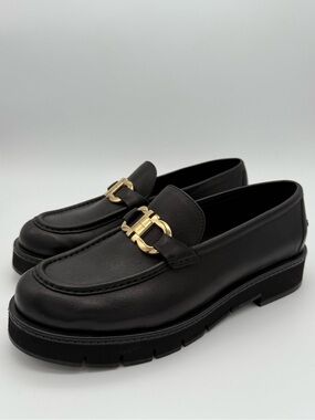 Salvatore Ferragamo Women’s Maryan Leather Lug-Sole Loafers Size 10 US